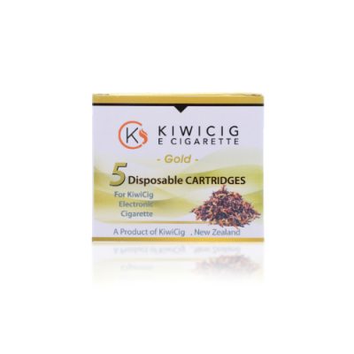 A pack of 5 disposable KiwiCig Gold Cartridges