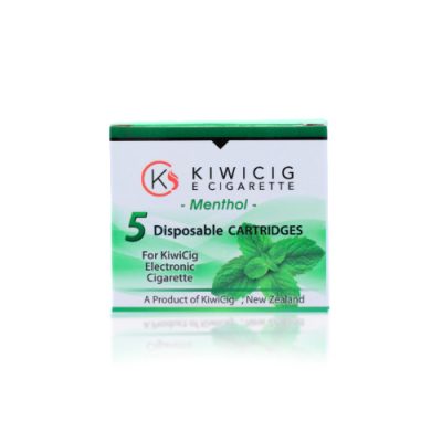 A pack of 5 Menthol flavoured Disposable KiwiCig Cartridges