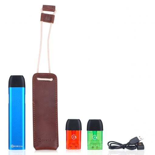 Blue KiwiPod N1 with Leather pouch, Colourful Disposable Cartridges and Charger